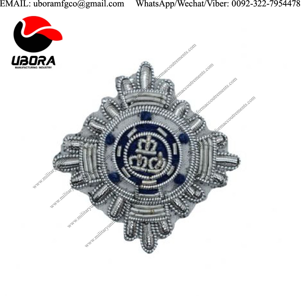 hand embroidered badge star silver blue embroidery supplier manufacturer maker