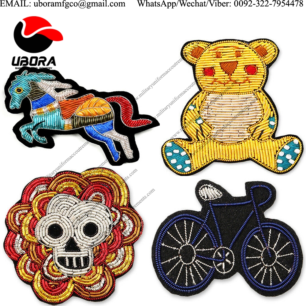 bullion wire handmade horse  cartoon and cycle shapes brooch hand embroidery brooch