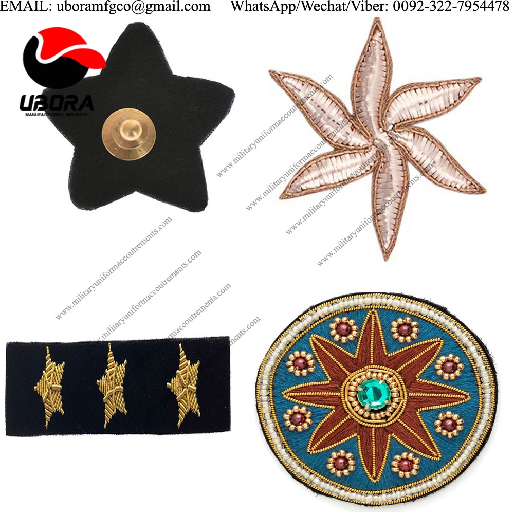 bullion wire stars shape brooch  patch design ideas,, custom embroidered patches