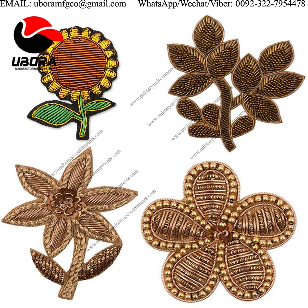 bullion wire sunflower,Fabric Accessories Handwork Golden leaf , Zardosi Flower Patch brooch