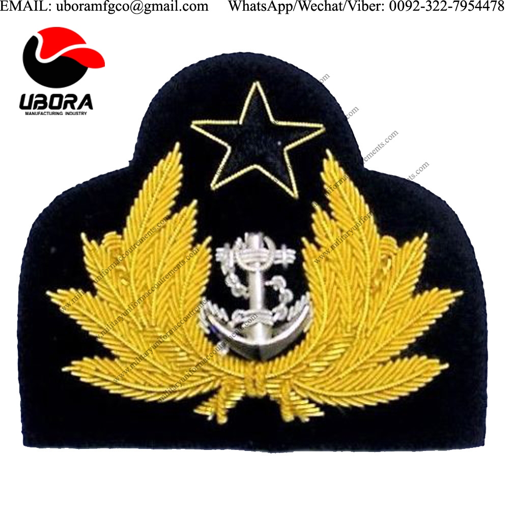 customized goldwork GHANA NAVY OFFICER HAT CAP BADGE EXCELLENT QUALITY wire emblem, naval bullion 