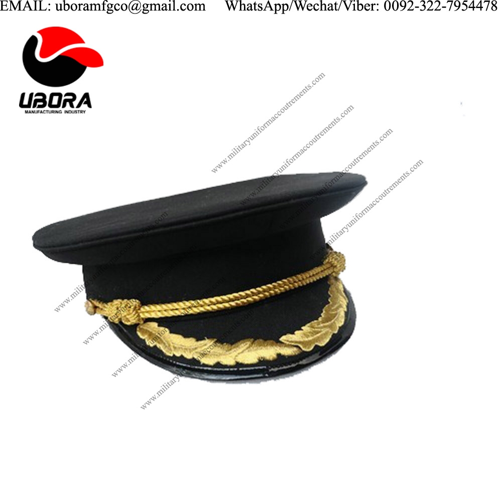 gold and black color cap, army peak hat, military peaked hat Military bullion wire
