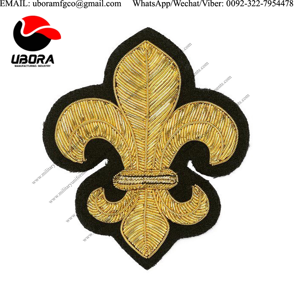 customized goldwork Fleur de Lys Blazer Badge Bullion badges manufacturer maker 