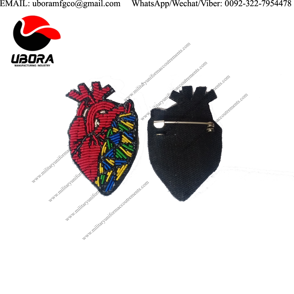 hand embroidery brooch heart bullion wire best quality