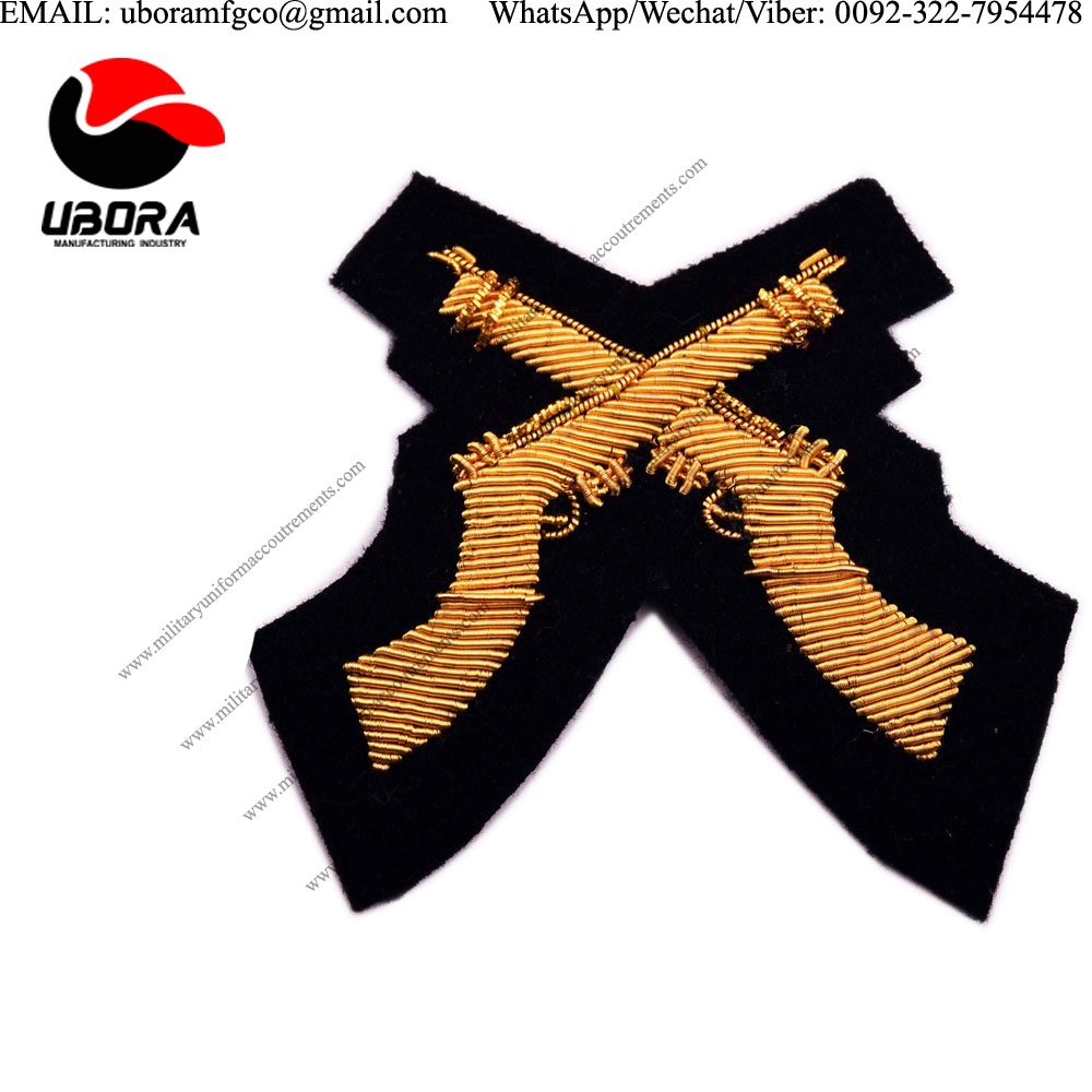 handmade badge Crossed Rifle, No.1 Dress, Badge Wire Bullion Badges, Hand Embroidered Wired Bullion 
