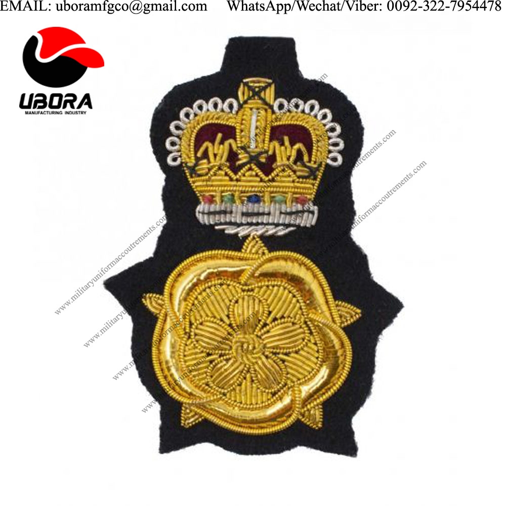 customized goldwork english rose badge lord lieutenant peak caps rose and crown 472x545 Bullion 