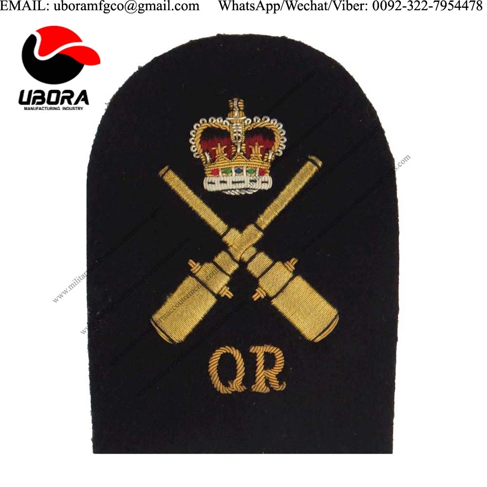 military motif hand embroidery badges Quarters Rating (Crown  Crossed Guns  QR) Trade - Gold On Navy