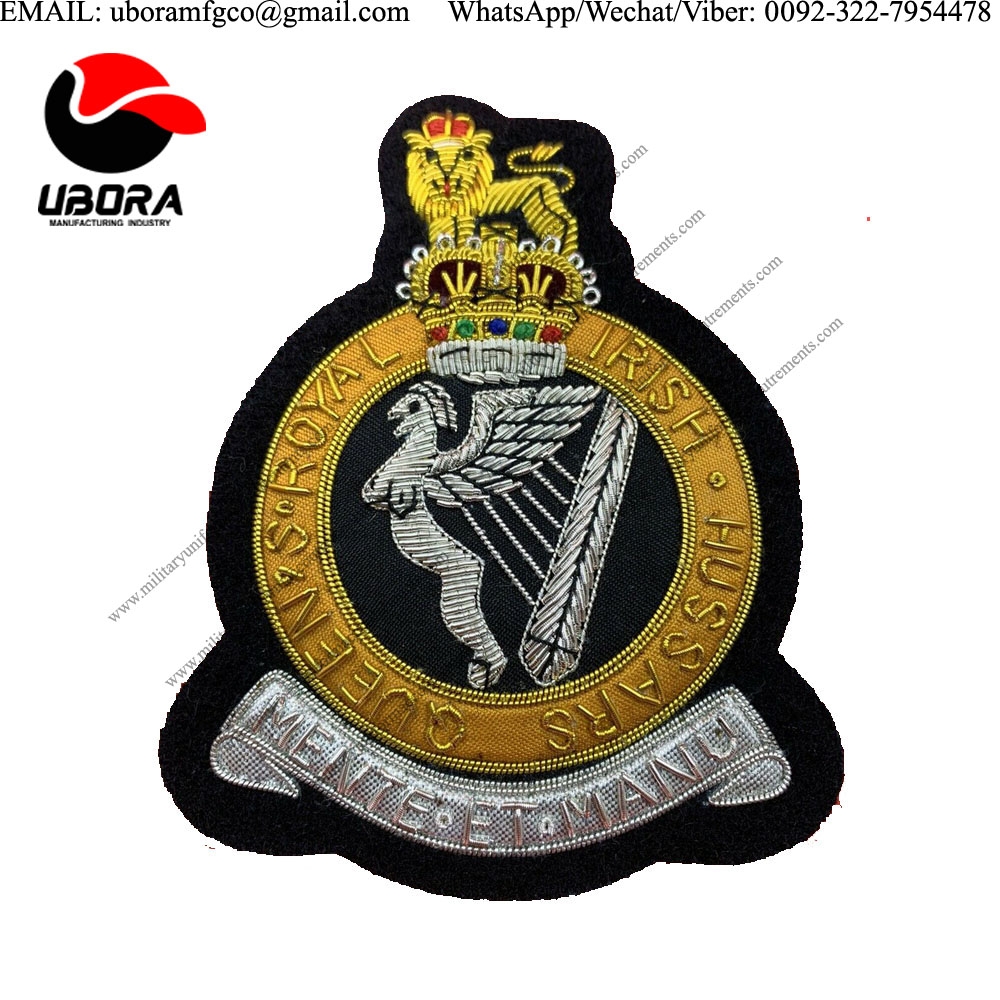 wholesale suppliers Queen’s Royal Irish Hussars Blazer Badge Hand Bullion And Wire Blazer Badge gold